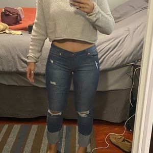 Blue Denim Mid-Rise Distressed Hudson Jeans crop